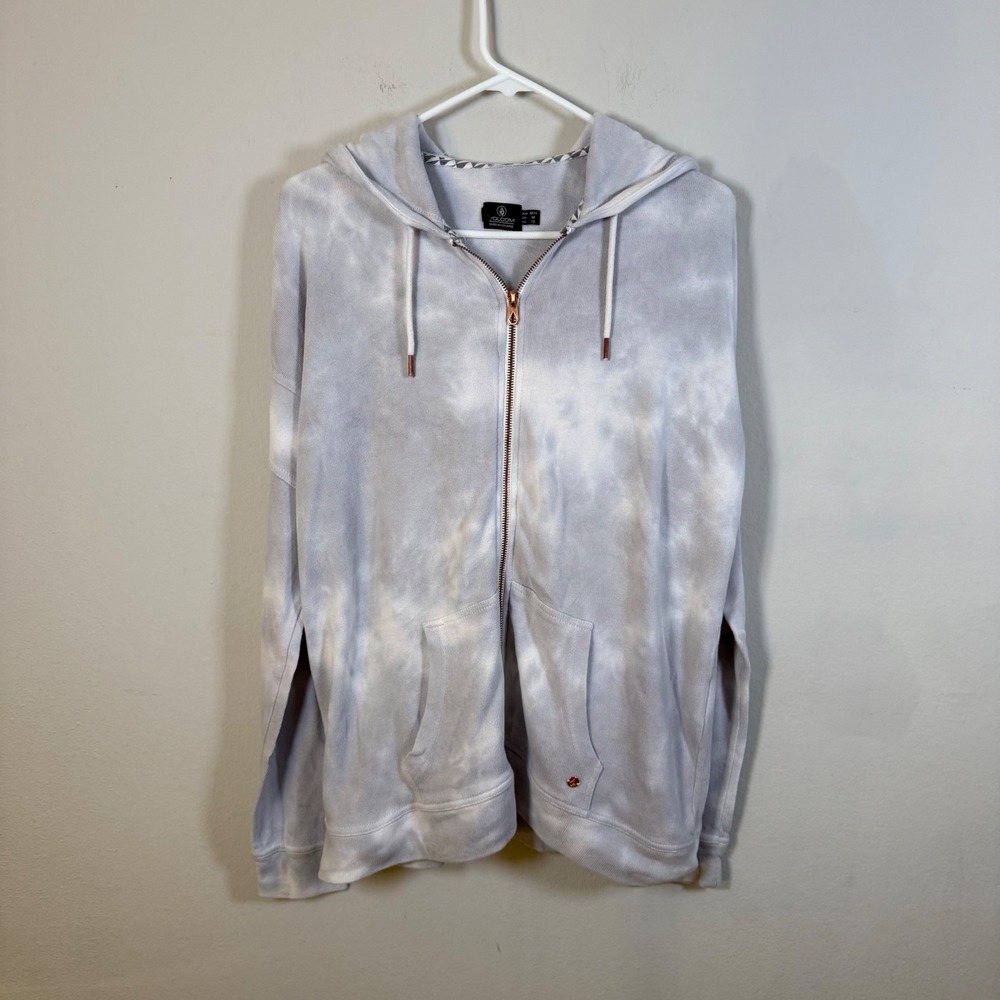 Volcom Lived In Lounge Grey Tie Dye Zip Up Hoodie Women Medium B3111802